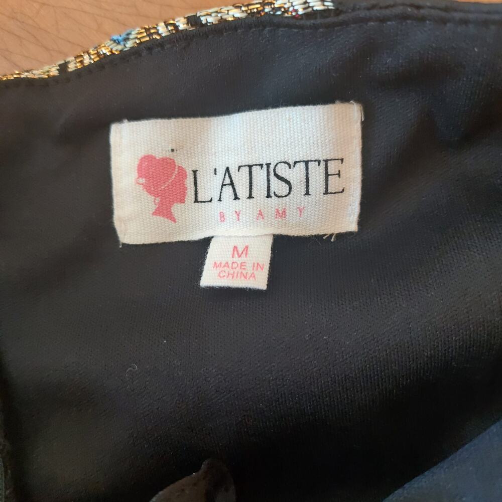 L'Atiste by Amy Mini Dress Size Med Embroidered Black Whimsygoth Wedding Guest - Picture 4 of 10